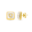 18K PENDIENTES ORO BICOLOR MATE Y BRILLO CUADRADOS BICOLOR 11X11 MM CIERRE A PRESIÓN