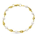 18K PULSERA ORO AMARILLO 17CM JAULA Y PERLA CULTIVADA DE 5.50 MM