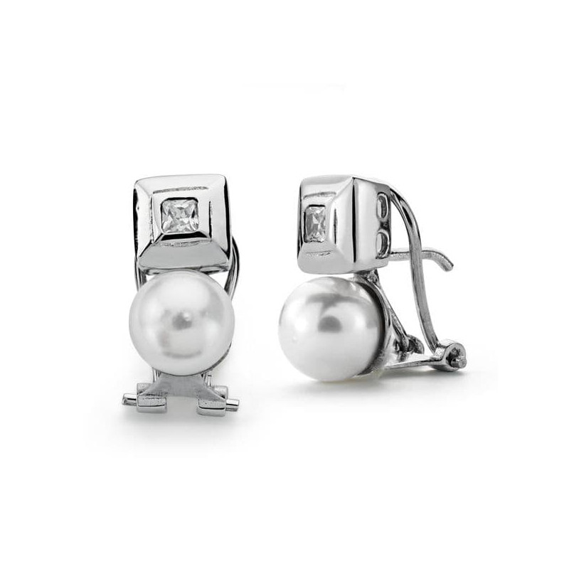 18K PENDIENTES PERLA CULTIVADA 7 MM14X7 MM ORO BLANCO CIERRE OMEGA