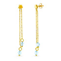 18K PENDIENTES ORO AMARILLO 2 CADENAS CON PIEDRA AGUAMARINA PRESIÓN