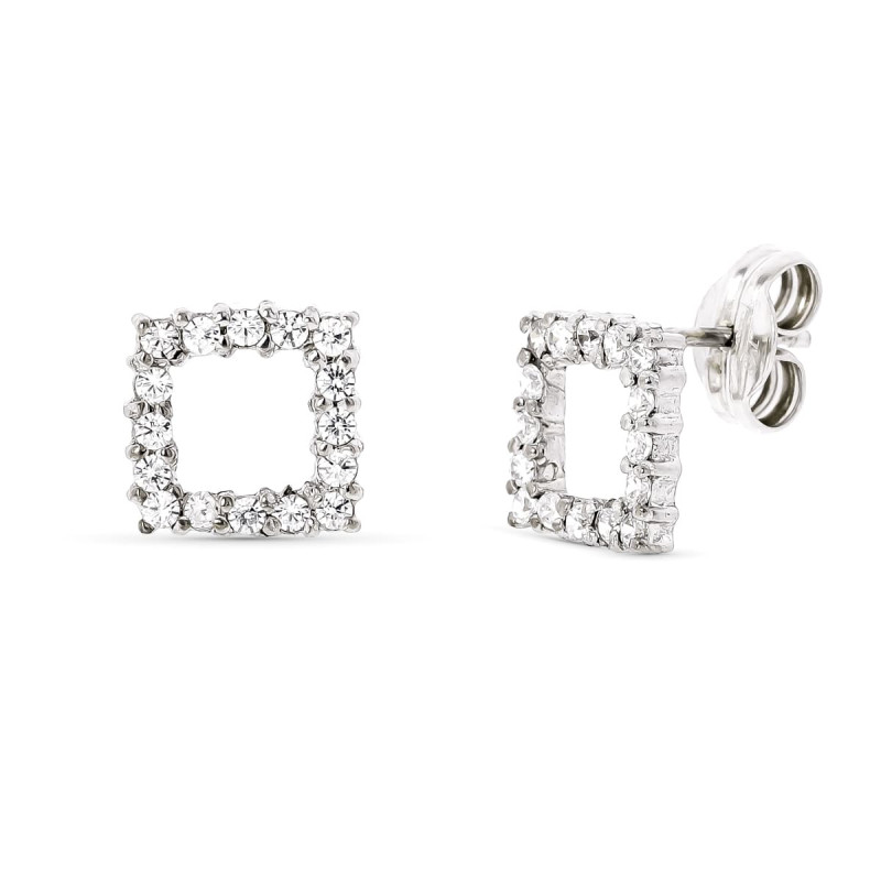 18K PENDIENTES ORO BLANCO Y CIRCONITA 9X9 MM CIERRE PRESION