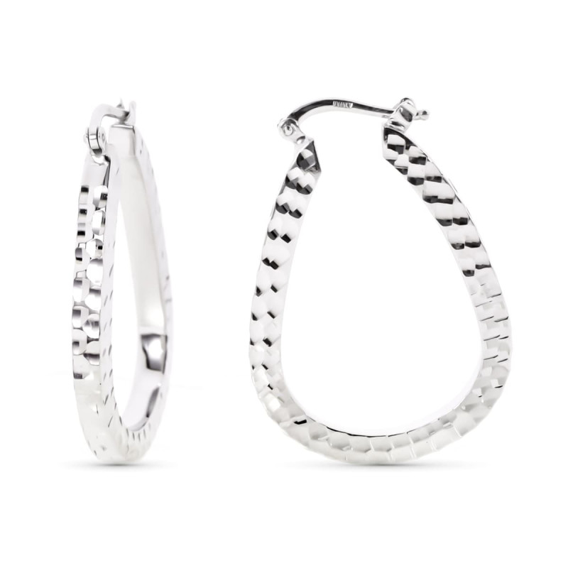 18K AROS ORO BLANCO GOTA TALLADOS. 34X24 MM