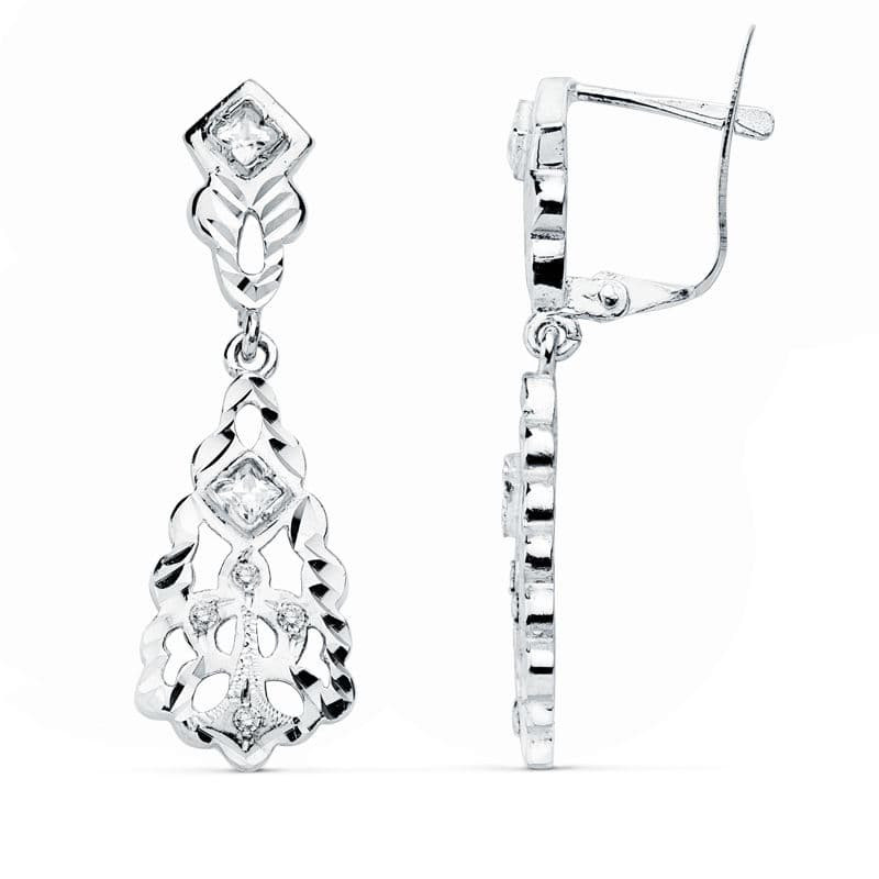 18K PENDIENTES ORO BLANCO CUBANAS 30X9 MM CIERRE CATALAN