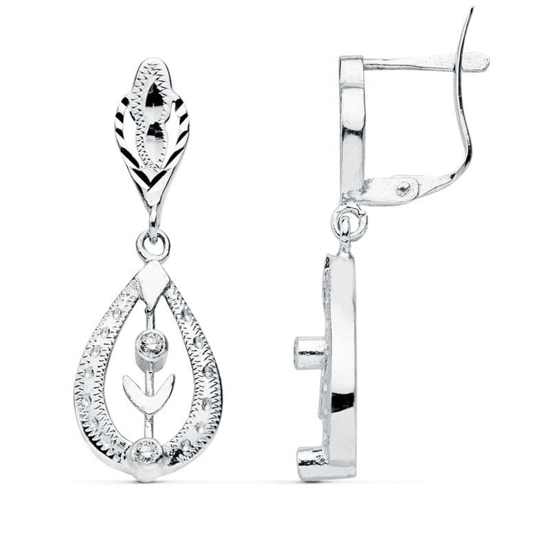 18K PENDIENTES CUBANAS ORO BLANCO 29X10 MM CIERRE CATALAN