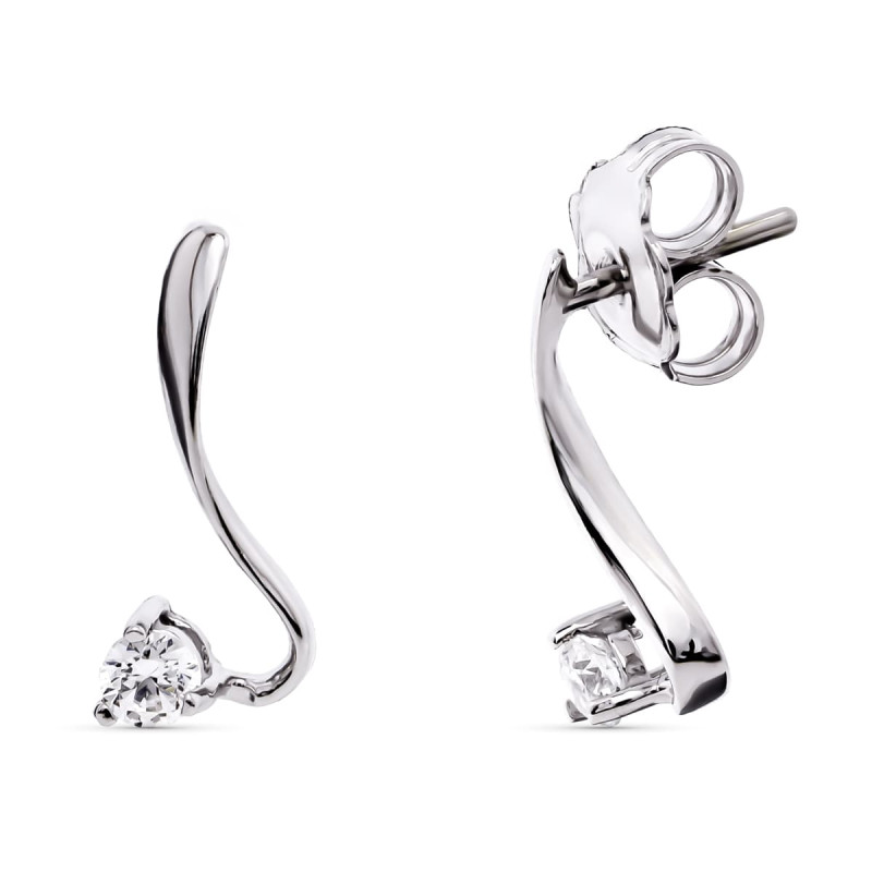 18K PENDIENTES ORO BLANCO LARGOS CIRCONITA 14X6 MM CIERRE PRESION