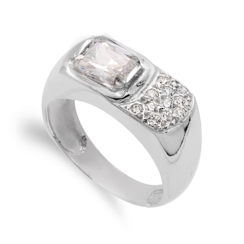 18K SORTIJA ORO BLANCO CIRCONITA DE 8X6 MM. ANCHO: 8 MM