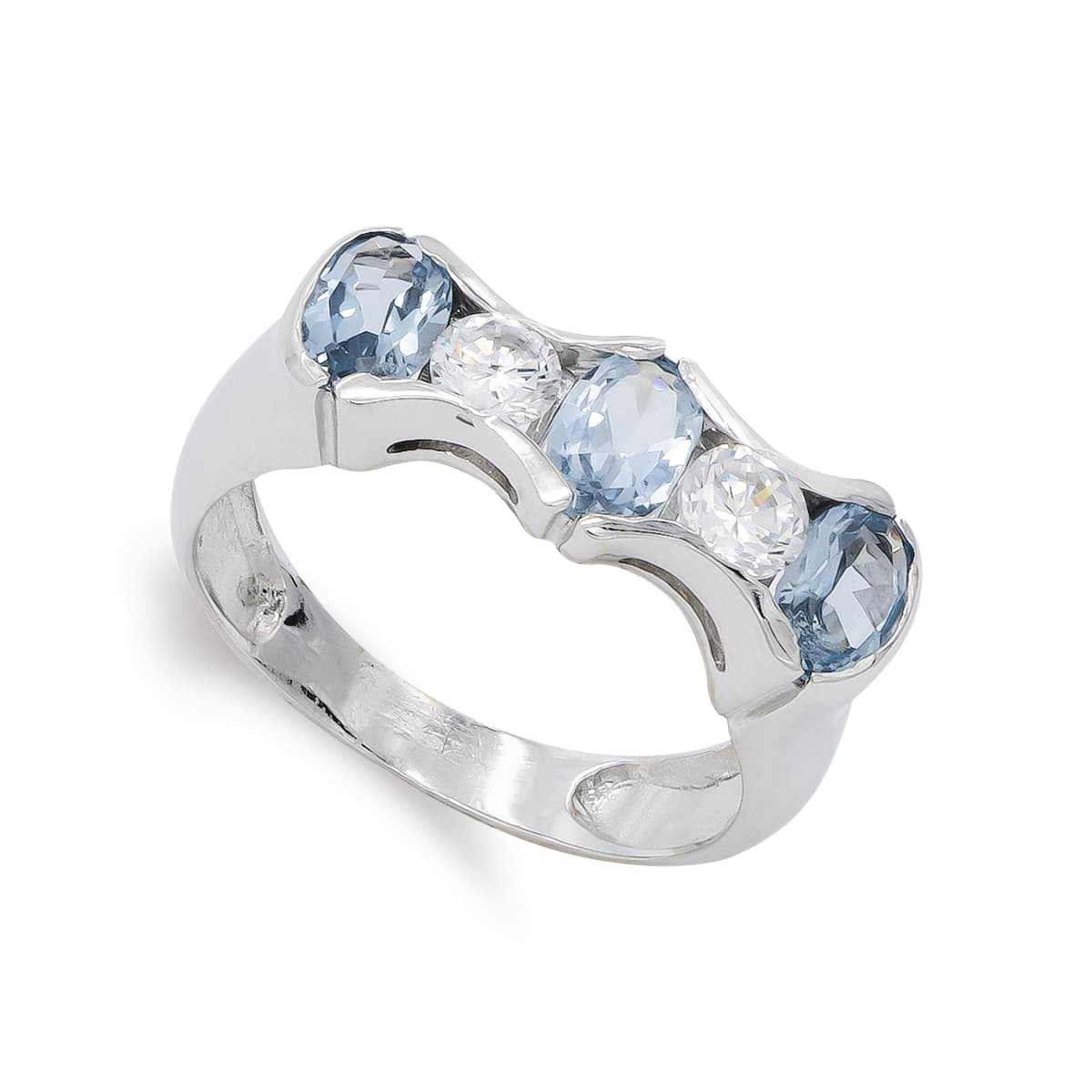 18K SORTIJA ORO BLANCO CON CIRCONITA AGUAMARINA Y BLANCAS. ANCHO: 7 MM