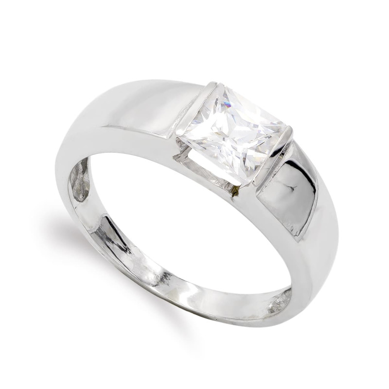 18K SORTIJA ORO BLANCO CON CIRCONITA CUADRADA. ANCHO: 6 MM