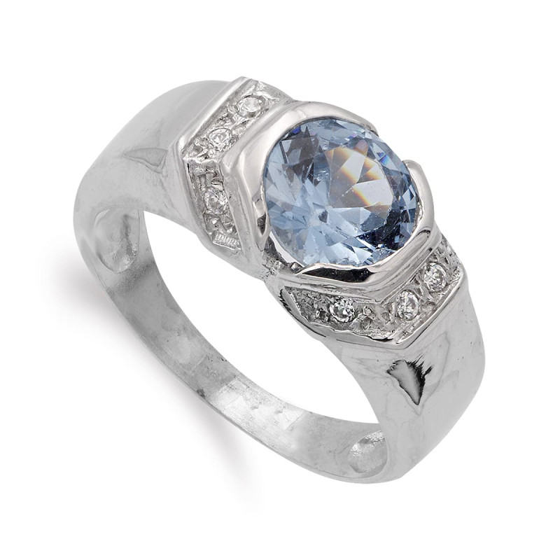 18K SORTIJA ORO BLANCO CON AGUAMARINA. ANCHO: 8 MM