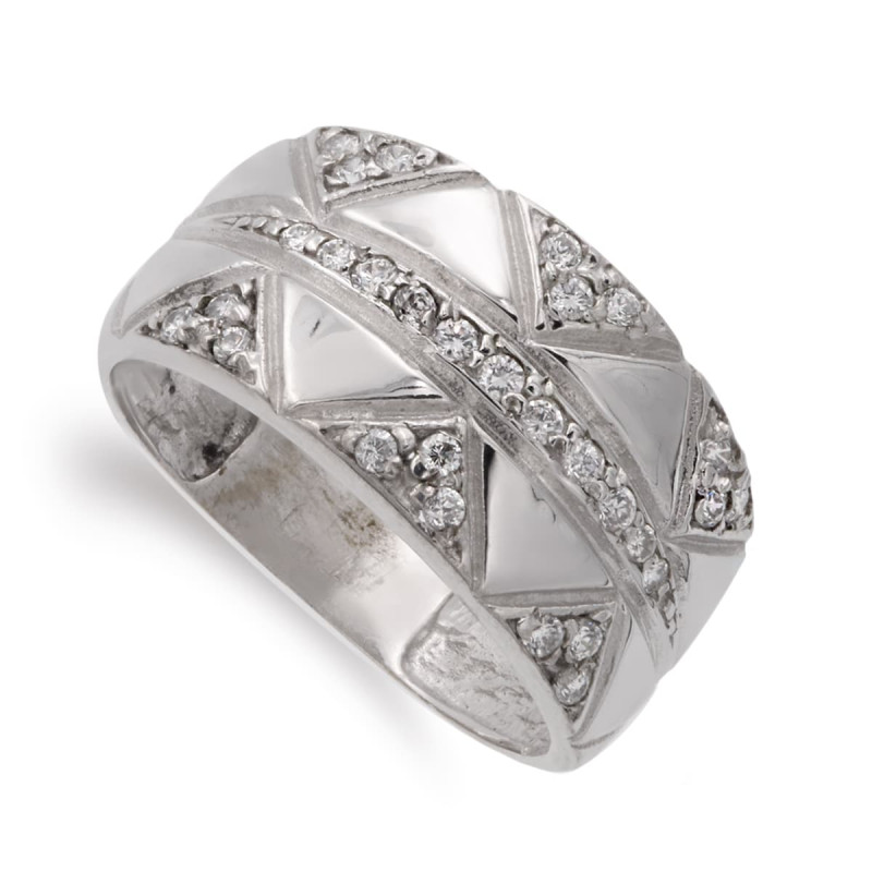 18K SORTIJA ORO BLANCO ROMBOS Y CIRCONITA  ANCHO: 10 MM