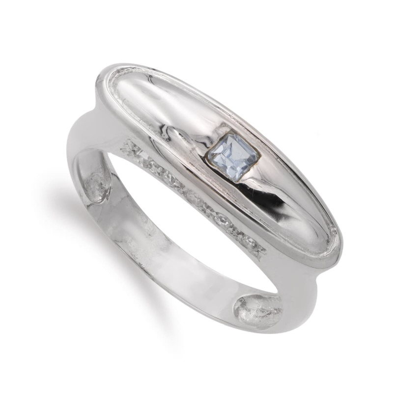 18K SORTIJA ORO BLANCO CON AGUAMARINA CUADRADA Y CIRCONITA. ANCHO: 7 MM