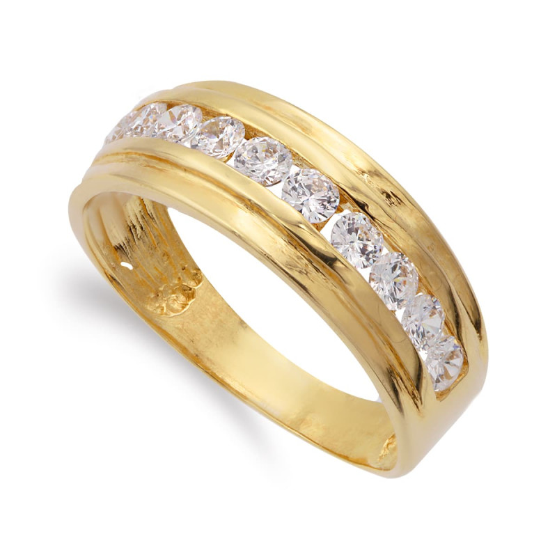 18K SORTIJA ORO AMARILLO CON CIRCONITA EN CARRIL. ANCHO: 7 MM