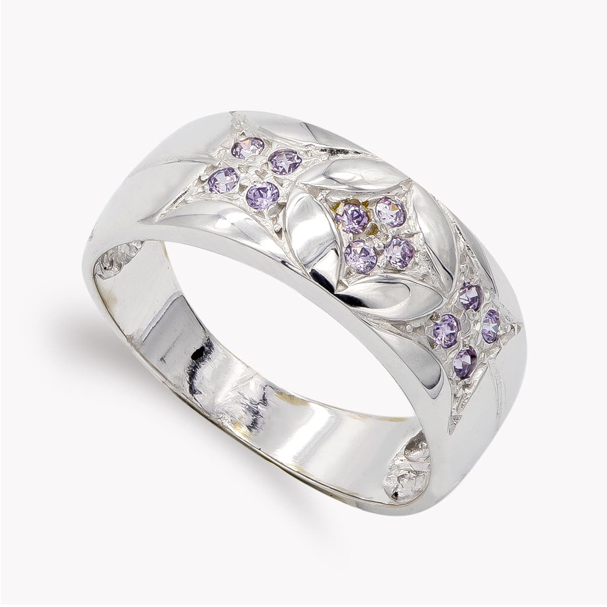 18K SORTIJA ORO BLANCO CON CIRCONITA COLOR AMATISTA. ANCHO: 8 MM