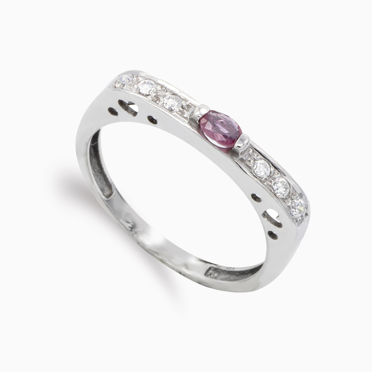 18K SORTIJA ORO BLANCO RUBI 4,5 X 3 MM Y CIRCONITA. ANCHO: 3 MM