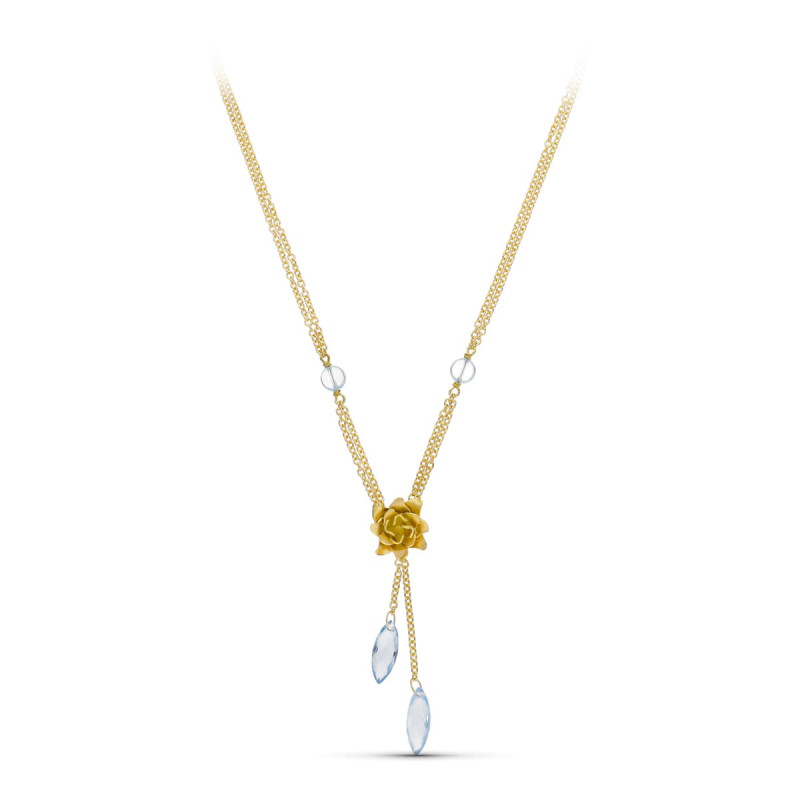 18K GARGANTILLA ORO AMARILLO PIEDRAS COLOR Y FLOR MATE 42CM