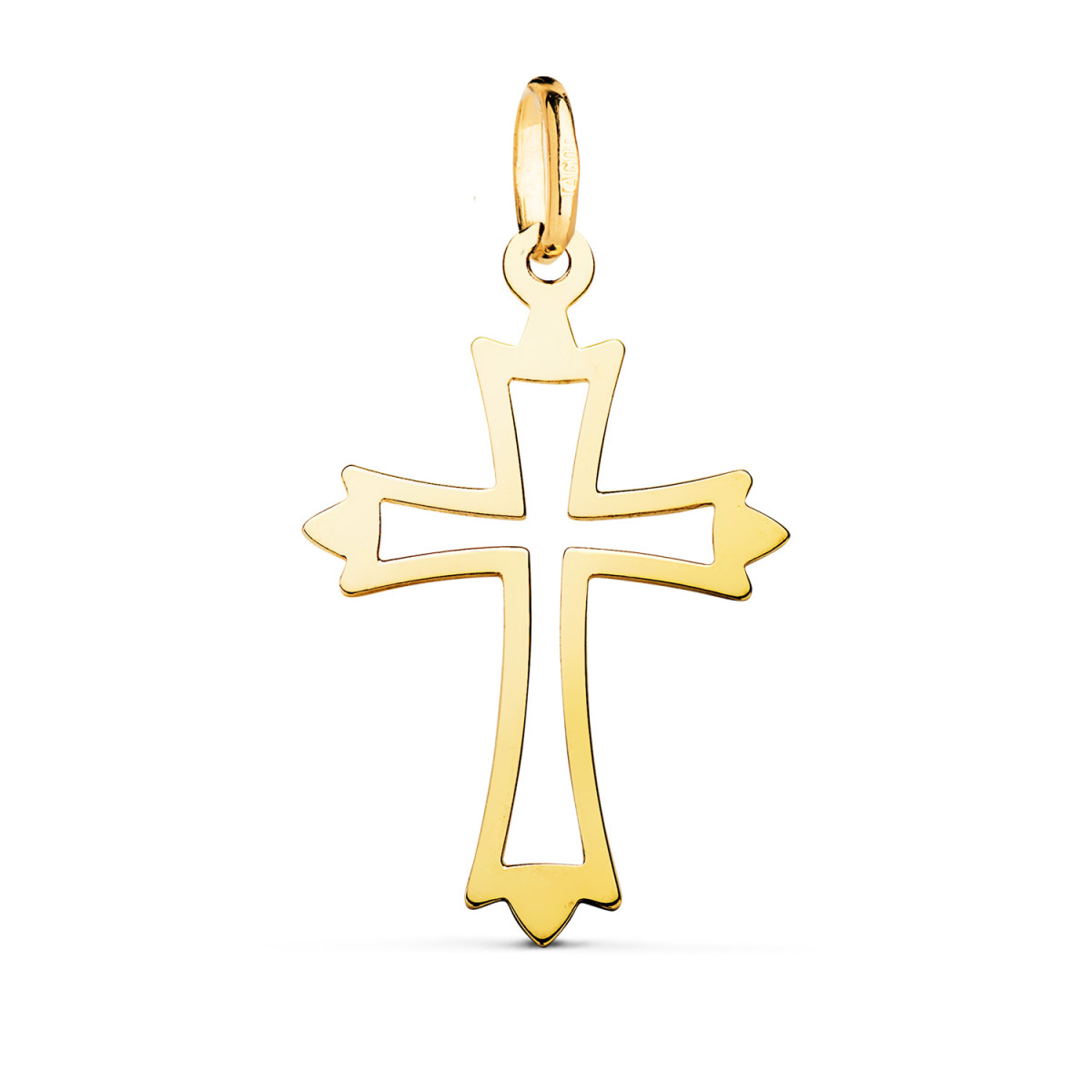 18K CRUZ ORO AMARILLO CALADA EN BRILLO. MEDIDA: 27 X 17,5 MM. GROSOR: 0,8 MM