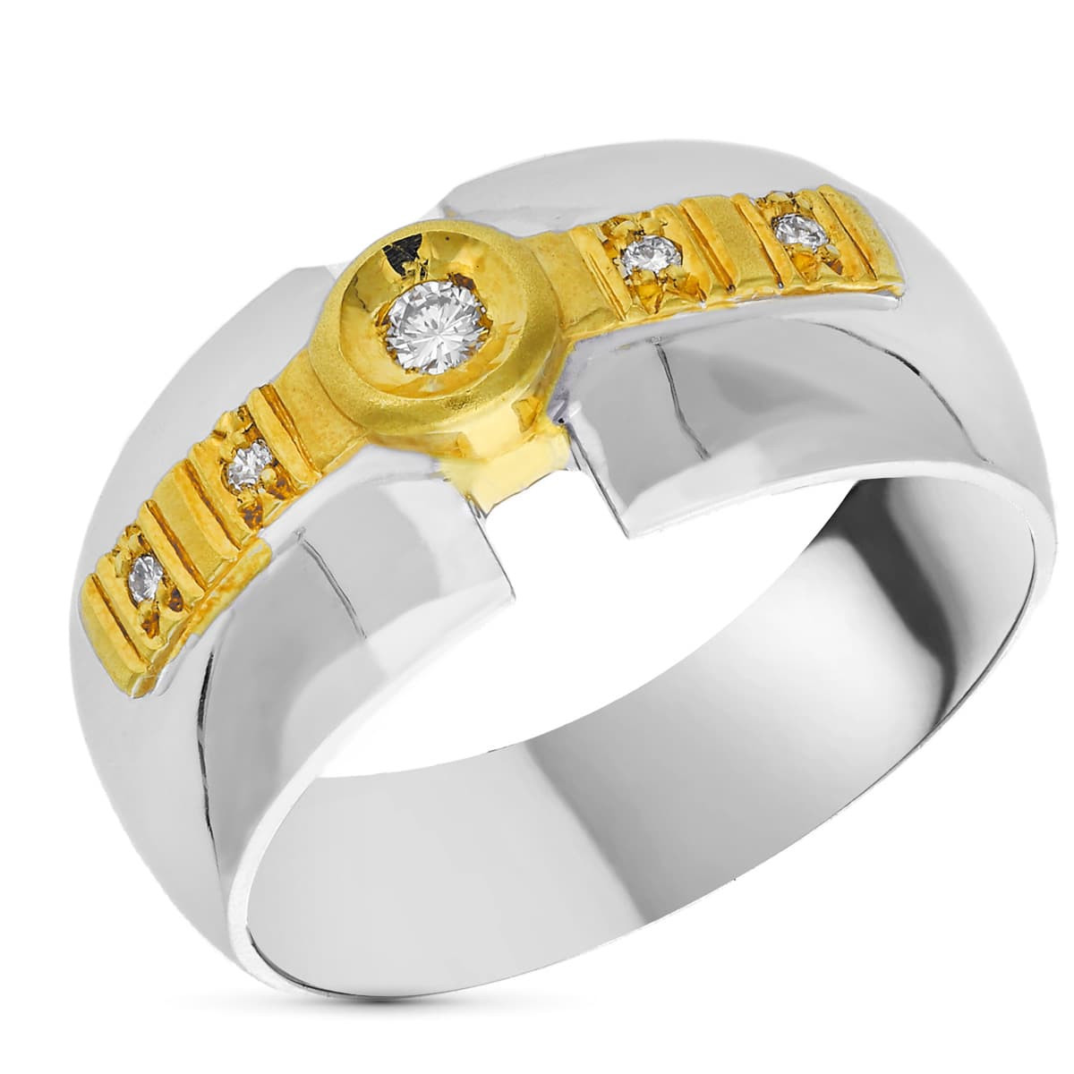 18K SORTIJA ORO BICOLOR 5 DIAMANTES NATURALES TALLA BRILLANTE. ANCHO: 9,5 MM