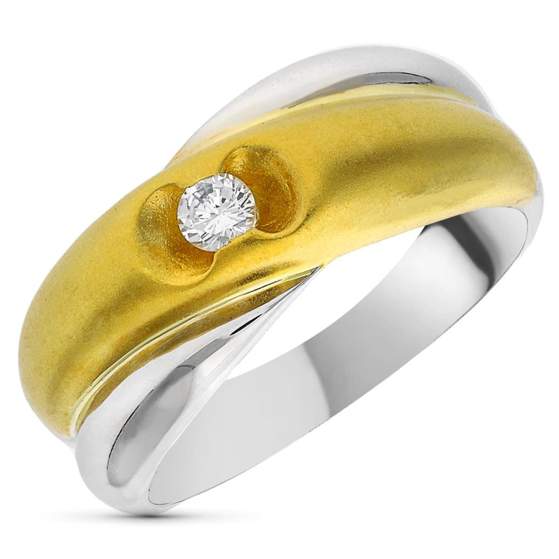 18K SORTIJA ORO BICOLOR DIAMANTE NATURAL TALLA BRILLANTE 0,10 QTS. ANCHO: 8 MM