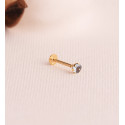 18K PIERCING DE OREJA ORO AMARILLO CIRCONITA AGUAMARINA CON GARRAS 3,5 MM. GRUESO BARRA 1MM. CIERRE TUERCA