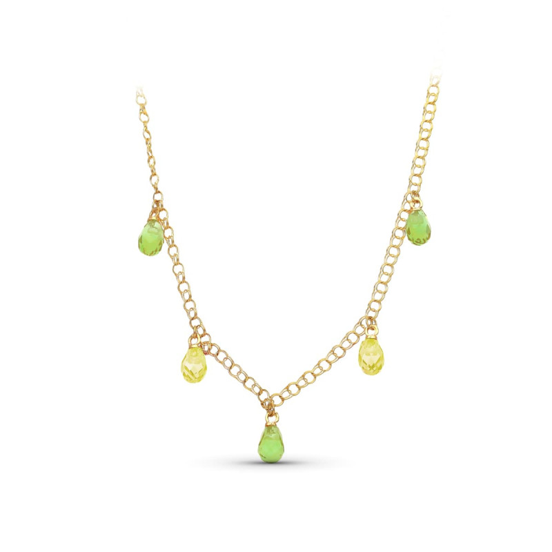 18K GARGANTILLA ORO AMARILLO LAGRIMAS PIEDRAS COLOR VERDE-TOPACIO