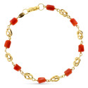 18K PULSERA ORO AMARILLO CON JAULAS Y CORAL FINO JAPONES 19CM