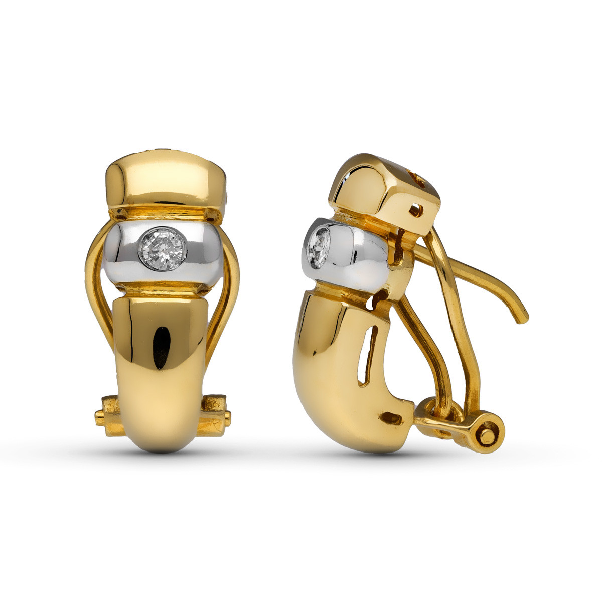 18K PENDIENTES ORO AMARILLO DIAMANTES NATURALES  TALLA BRILLANTE 0,10 QTS. 14X6 MM CIERRE OMEGA