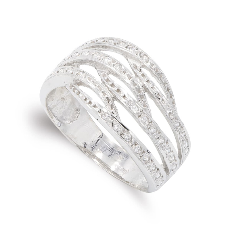 18K SORTIJA ORO BLANCO BANDAS CON CIRCONITA  ANCHO: 11,5 MM