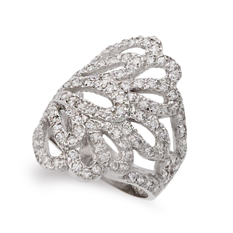 18K SORTIJA ORO BLANCO HOJAS CON CIRCONITA  ANCHO 27 MM