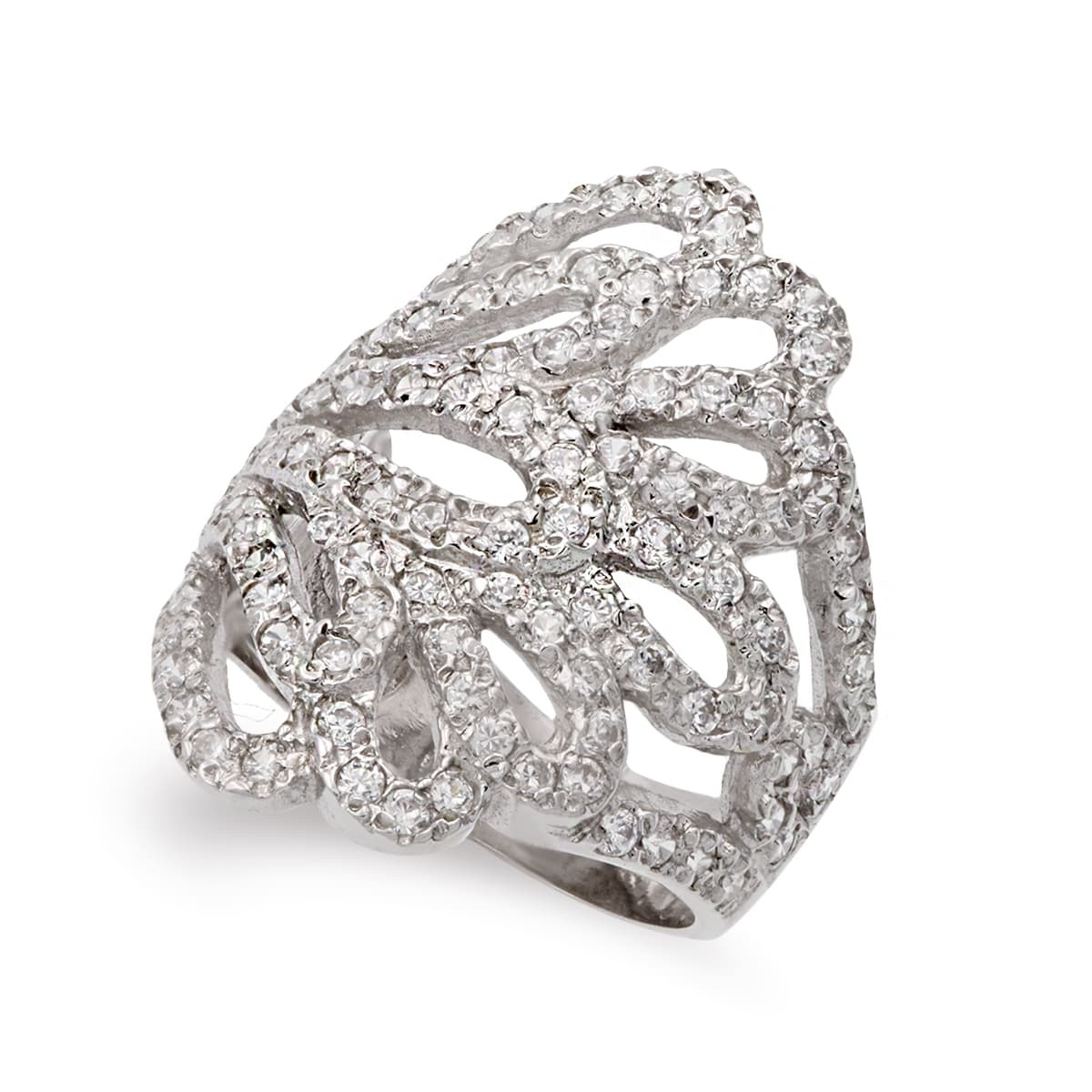 18K SORTIJA ORO BLANCO HOJAS CON CIRCONITA  ANCHO 27 MM