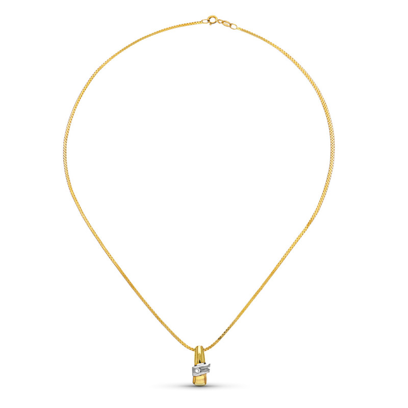18K COLGANTE ORO AMARILLO DIAMANTE NATURAL 16X7 MM 0.04 QTS. CADENA 40