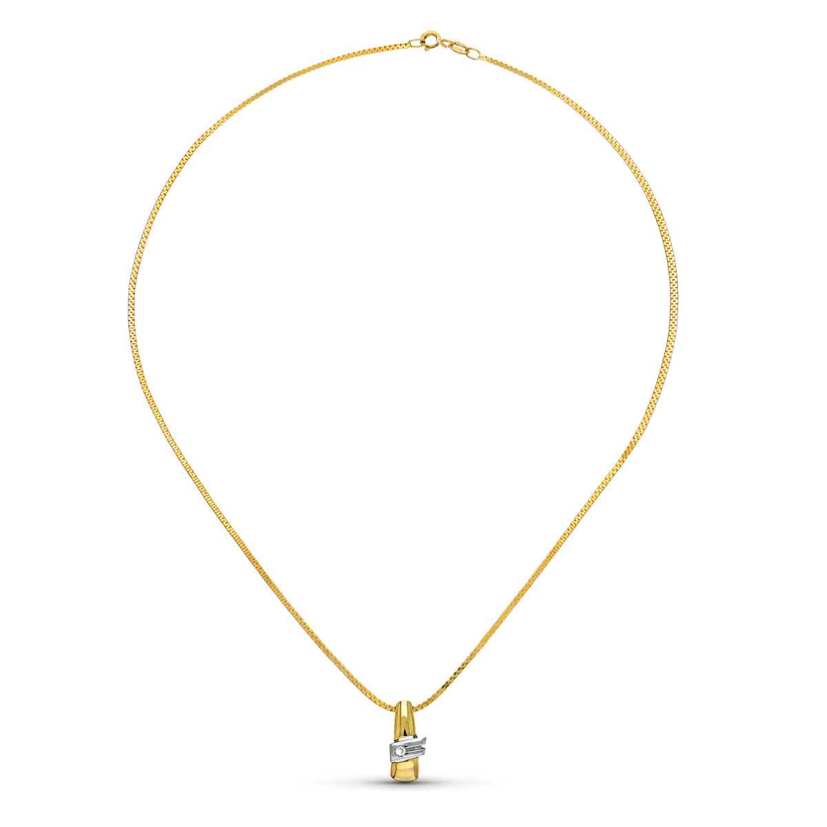 18K COLGANTE ORO AMARILLO DIAMANTE NATURAL 16X7 MM 0.04 QTS. CADENA 40