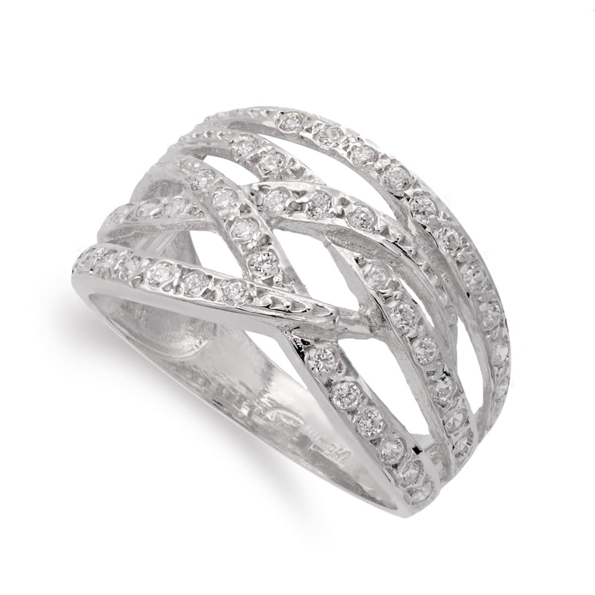 18K SORTIJA ORO BLANCO BANDAS CON CIRCONITA ANCHO 12 MM CUERPO 4 MM