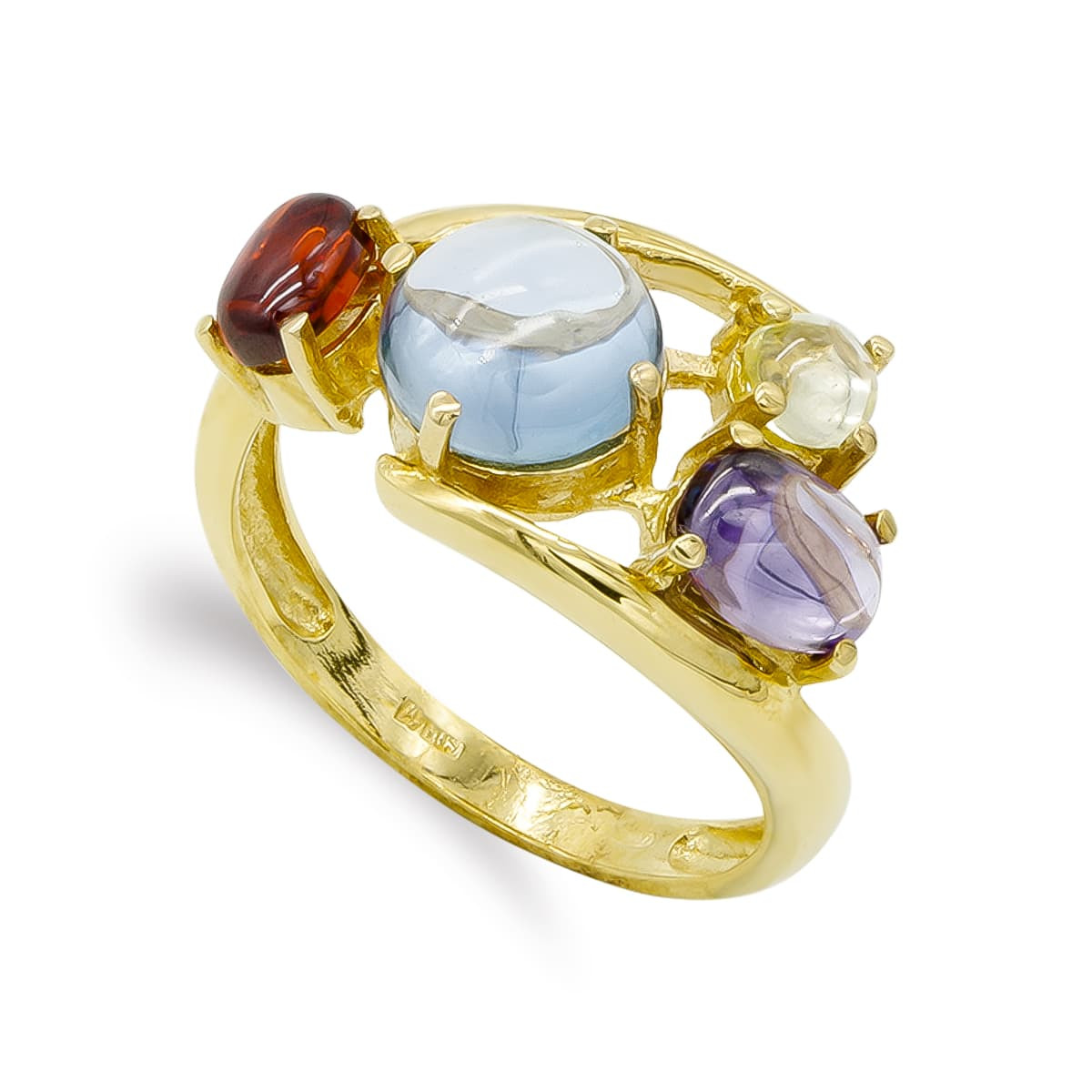 18K SORTIJA ORO AMARILLO 4 PIEDRAS COLOR. ANCHO: 12,5 MM