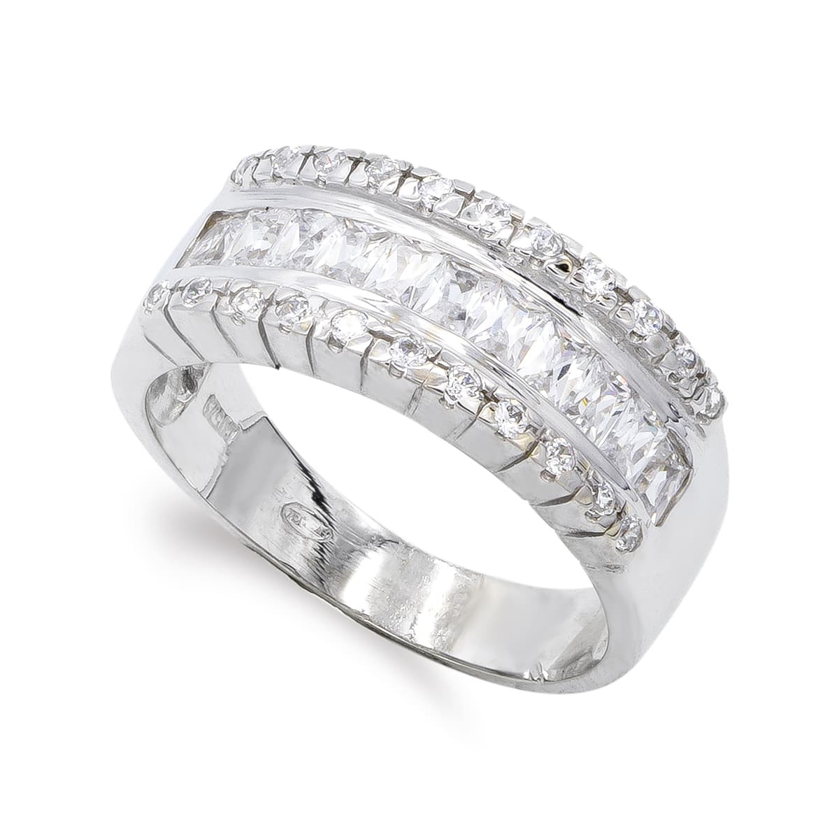 18K SORTIJA ORO BLANCO CIRCONITA BAGUETTE Y REDONDAS. ANCHO: 8 MM