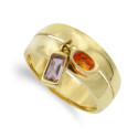 18K SORTIJA ORO AMARILLO DOS PIEDRAS AMATISTA Y NARANJA. ANCHO: 9 MM