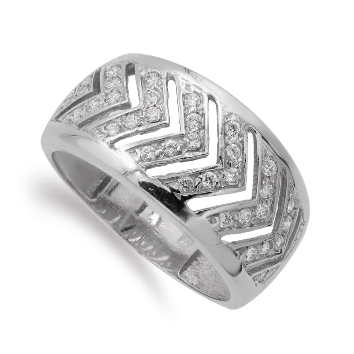 18K SORTIJA ORO BLANCO MOTIVOS CON CIRCONITAS. ANCHO: 11 MM