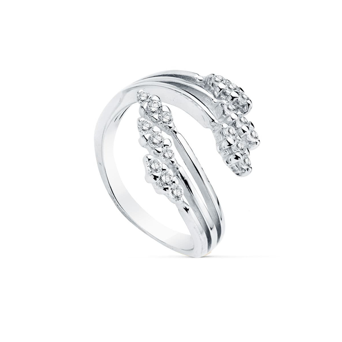 18K SORTIJA ORO BLANCO RAMAS CRUZADAS CON CIRCONITAS. ANCHO: 18X16MM