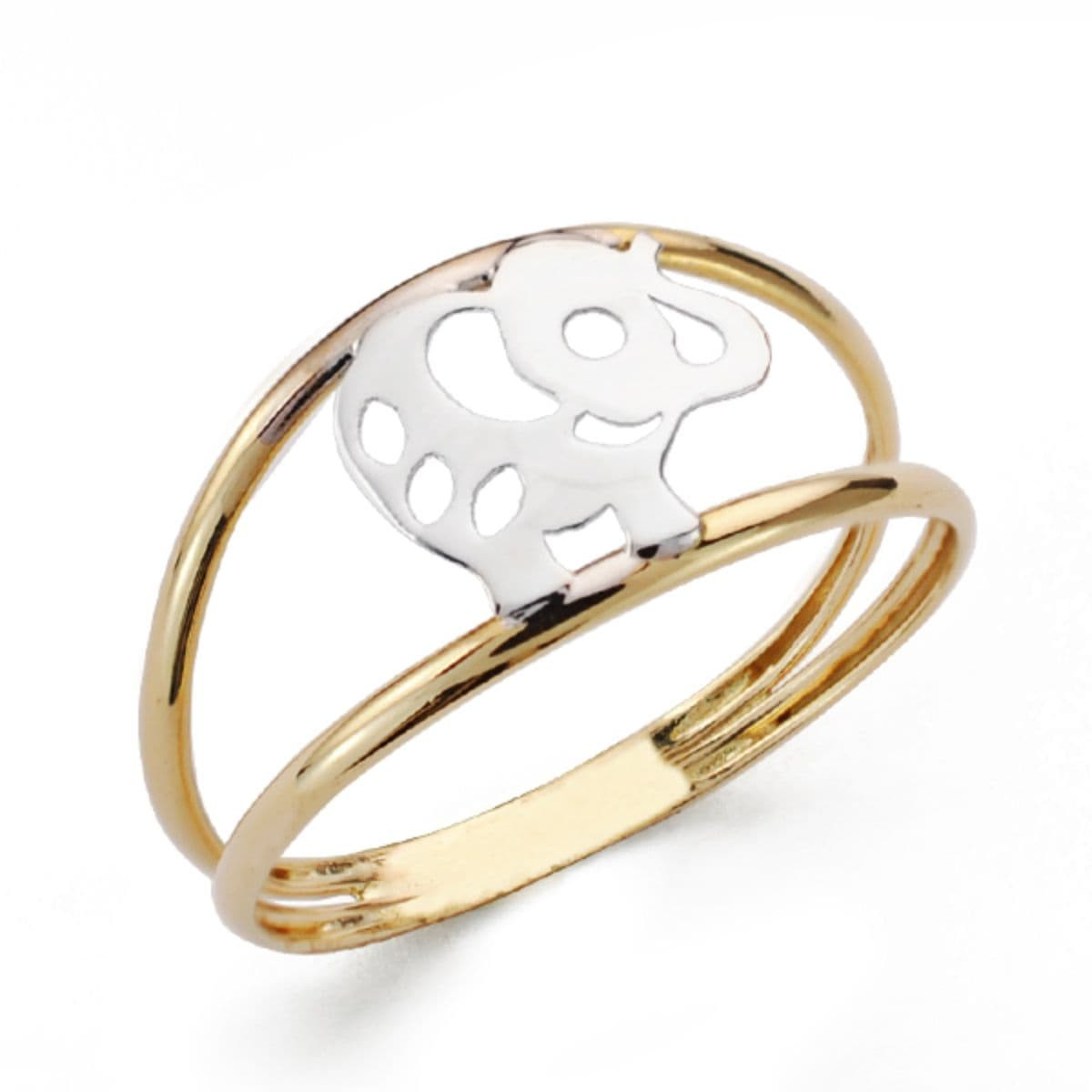 18K SORTIJA ORO BICOLOR DOBLE CUERPO CON ELEFANTE. ANCHO: 9,5MM
