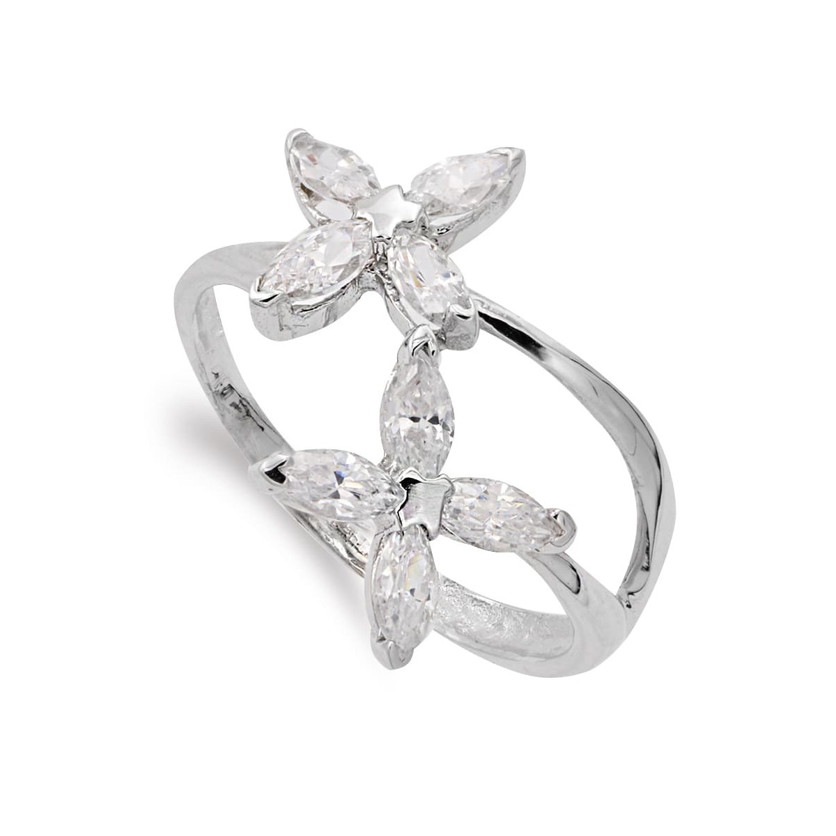 18K SORTIJA ORO BLANCO CON FLORES DE CIRCONITAS. ANCHO: 16,5 MM