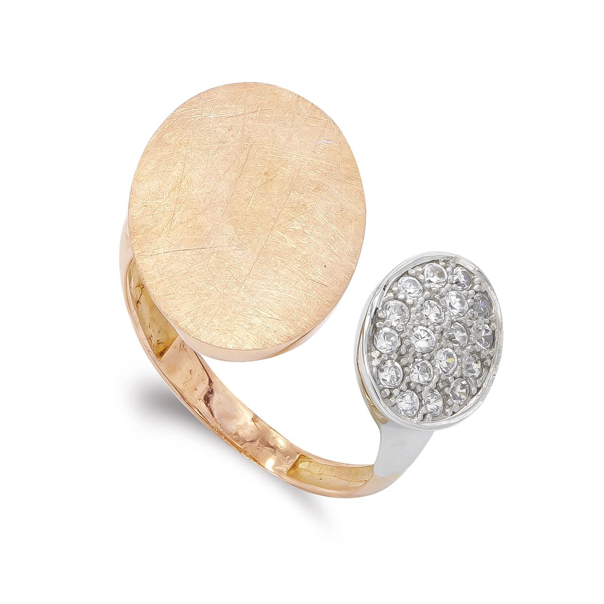 18K SORTIJA ORO BICOLOR ROSA Y BLANCO ABIERTA AJUSTABLE CON CIRCONITAS. ANCHO: 11MM