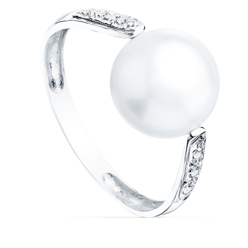 18K SORTIJA ORO BLANCO PERLA 10 MM CON CIRCONITA 11 MM ANCHO CUERPO 2.8 MM