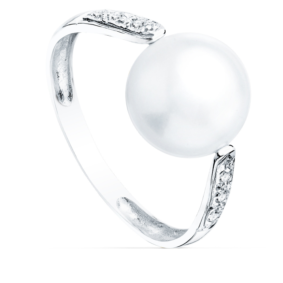 18K SORTIJA ORO BLANCO PERLA 10 MM CON CIRCONITA 11 MM ANCHO CUERPO 2.8 MM