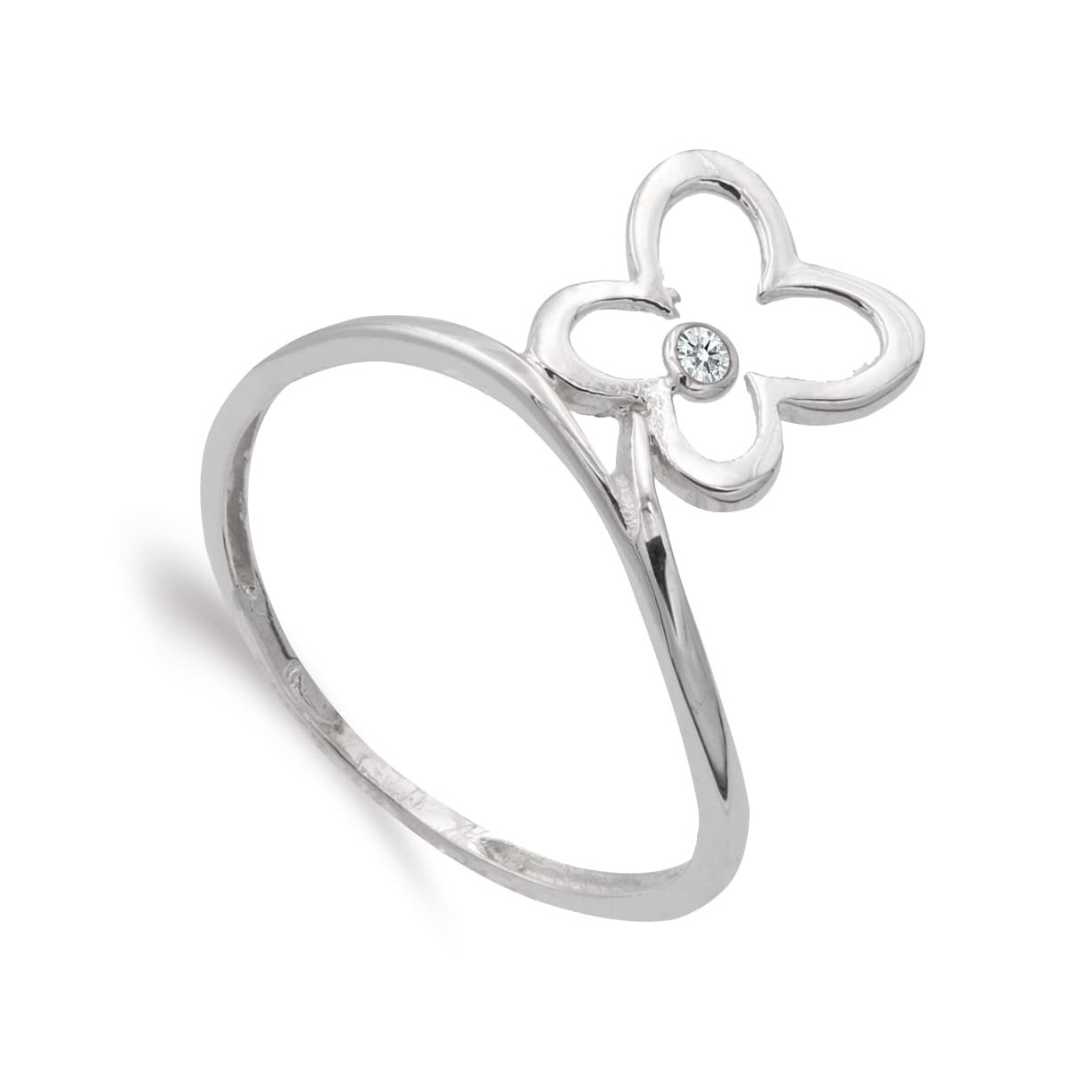 18K SORTIJA ORO BLANCO MARIPOSA 9X9 MM Y CIRCONITA ANCHO MOTIVO 11 MM