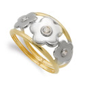18K SORTIJA ORO BICOLOR DOBLE CUERPO CON FLORES Y CIRCONITAS. ANCHO: 9,5 MM