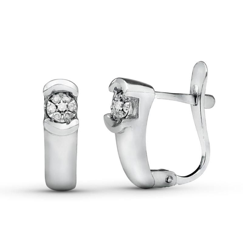 18K PENDIENTES BRILLANTES 0.100 QTES ORO BLANCO 14 X 4 MM CIERRE CATALAN