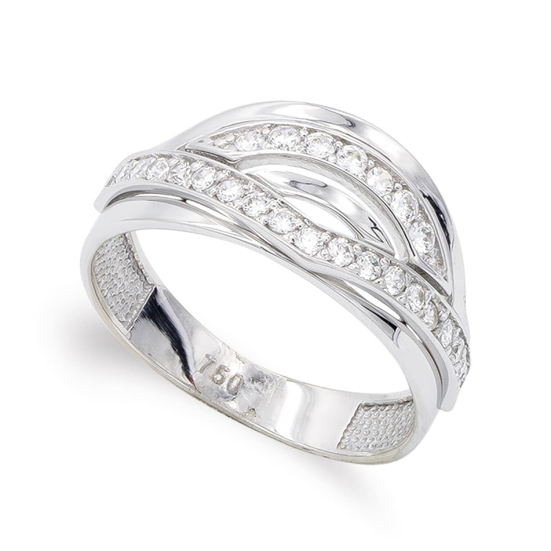 18K SORTIJA ORO BLANCO CALADA CON CIRCONITAS. ANCHO: 10 MM