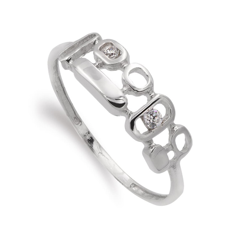 18K SORTIJA ORO BLANCO CON MOTIVOS Y CIRCONITAS. ANCHO: 5 MM