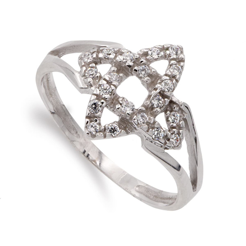 18K SORTIJA ORO BLANCO CON MOTIVO Y CIRCONITAS. ANCHO MOTIVO 13X13 MM