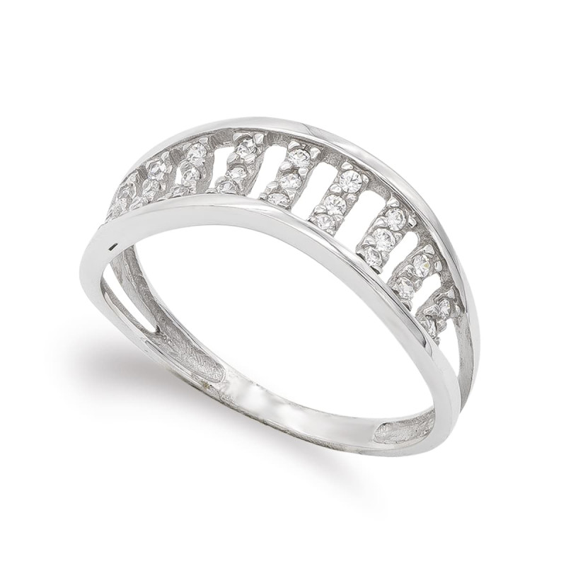 18K SORTIJA ORO BLANCO CON CIRCONITAS. ANCHO: 6,5 MM