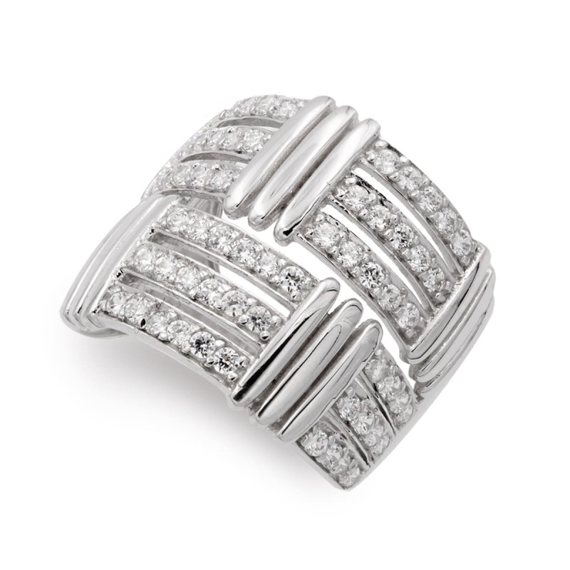 18K SORTIJA ORO BLANCO CON CIRCONITAS. ANCHO: 18 MM